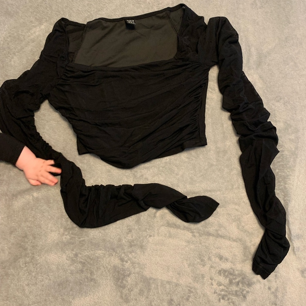 Sheer sleeve Black Women's Top